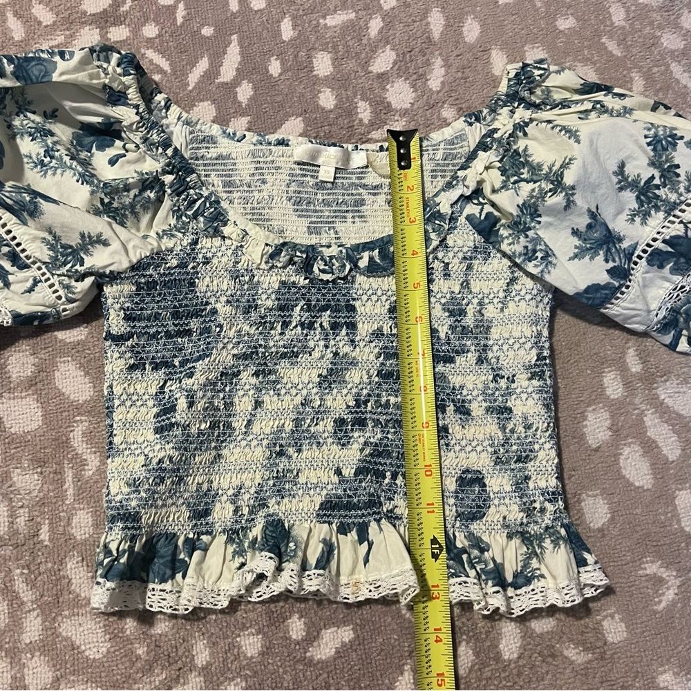 LoveShackFancy Molly top in blue china XS EUC - Picture 6 of 8